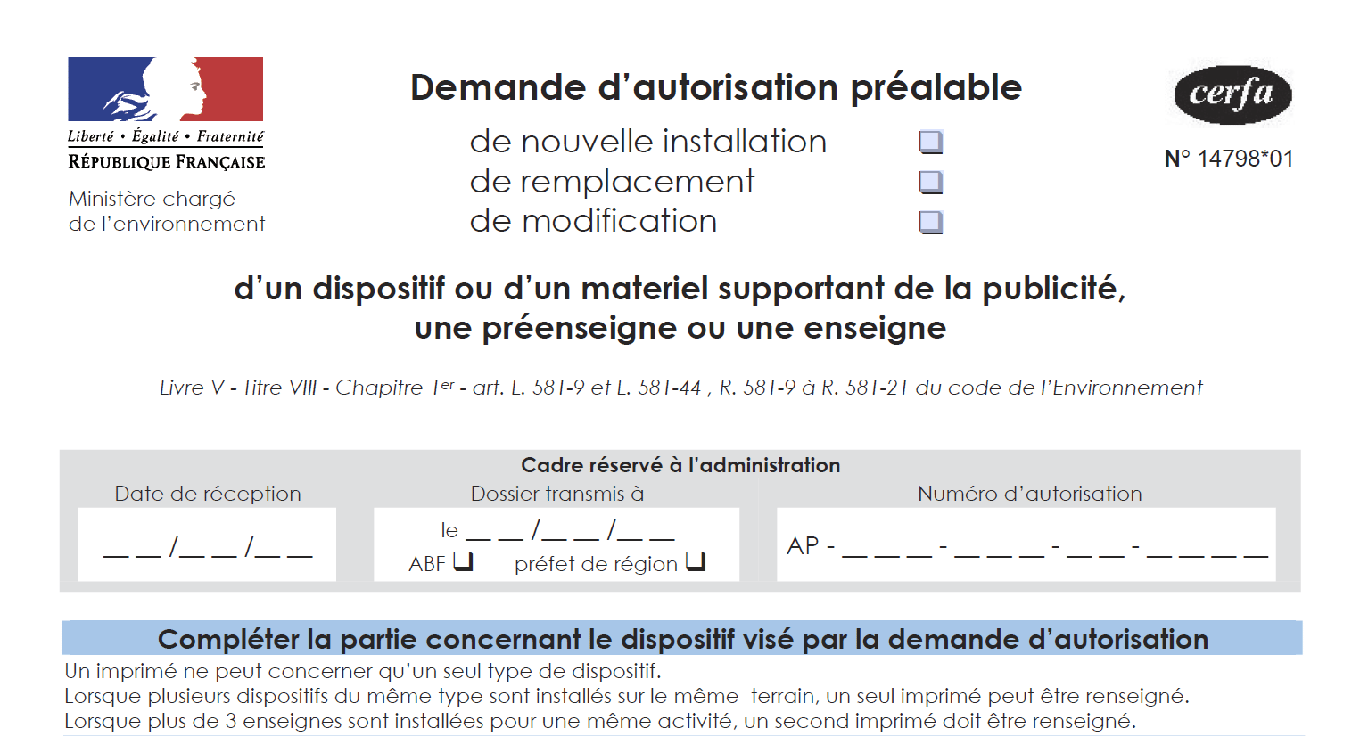 CERFA nécessaire demande préalable enseigne